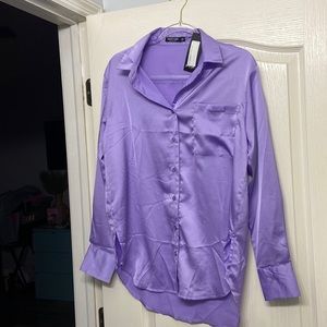 Nasty Gal Purple Satin Button Up